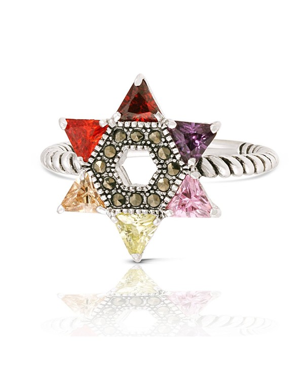 JanKuo Jewelry Rhodium Plated Multicolor Cubic Zirconia Jewish Star of David Twisted Rope Ring - CP11AZJ0TNP