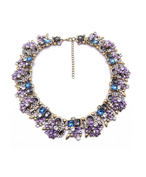 Ziye Shop Colorful Rhinestone Crystal Gem Flower Necklace Collar Bib for Women - Purple - CY120WCIRGV