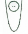 7-7.5mm Cultured Freshwatrer Pearl Necklace Bracelet and Earring Set in .925 Sterling Silver - Green - CF183COHEKX