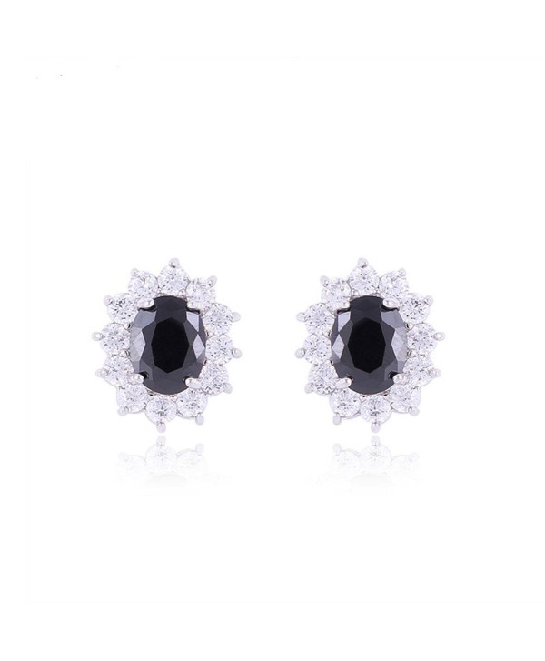 TRUSUPER Luxury White Gold Plated Oval Cut Cubic Zirconia Stud Earrings - Black - CB11Y0SNUWZ