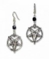 Baphomet Satanic Goat Head Inverted Pentagram Silver Finish Dangle Earrings - C11874TQRAH