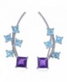 925 Sterling Silver Square Blue Topaz & Amethyst Gemstone Women's Ear Crawler Climber Cuff Earrings - CJ1834CTZ4X