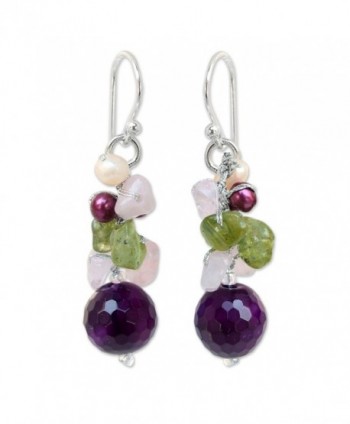 NOVICA Dyed Cultured Freshwater Pearl Cluster Earrings with Agate- Quartz and Peridot- 'Princess Legend' - CF11G3W2E7D