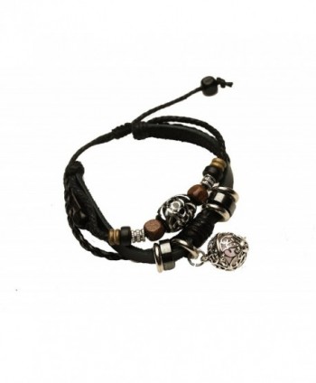 Essential Oil Diffuser Bracelet - Aromatherapy Jewelry - Boho Black Leather Band Bracelet with Locket Charm - CI187WS8L2H