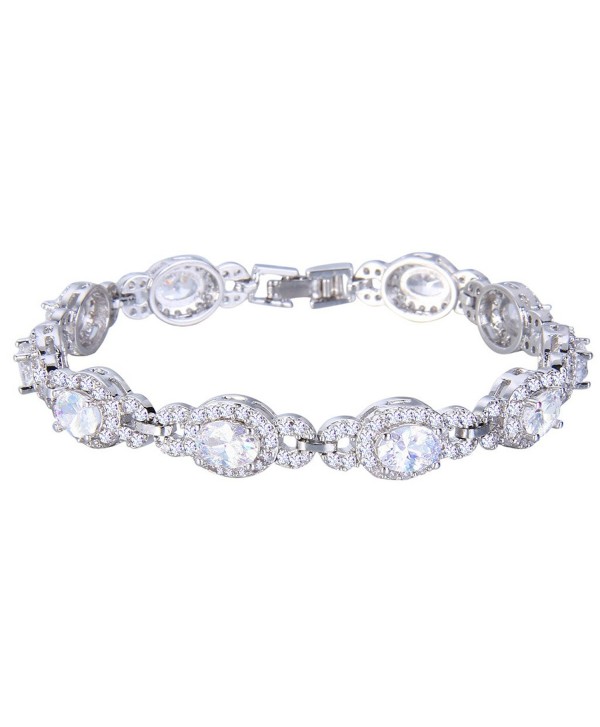 EVER FAITH Silver-Tone Oval Cubic Zirconia Wedding Roman Tennis Bracelet Clear - CA12C88X9E7