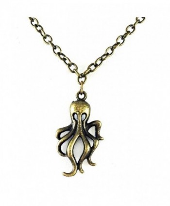 Fun Octopus Charm Necklace on 20" Chain in Antique Brass Toned Overlay - CY11E64PXWX