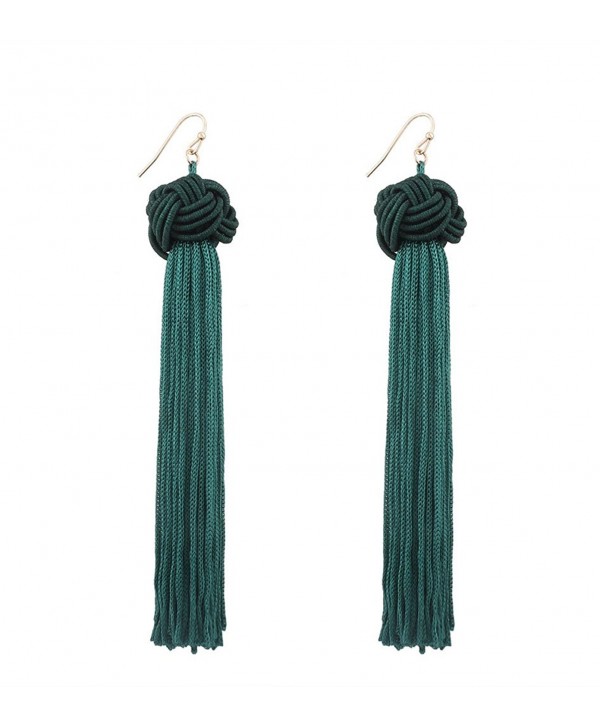 SUNGULF Long Tassel Knotted Earrings Drop Dangle Earring for Women - Green - CH184Q9NI6T