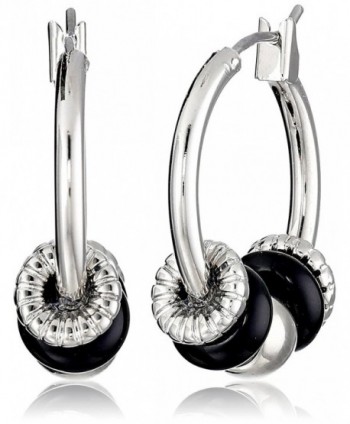 Nine West Silver-Tone Plated Jet and Medium Click-It Hoop Earrings - CE116BRCBTB