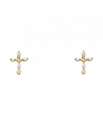 14k Yellow OR White Gold Cross Stud Earrings with Screw Back - CG1298UDRLN