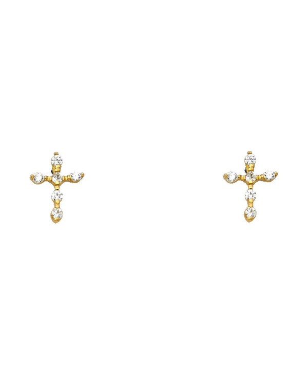 14k Yellow OR White Gold Cross Stud Earrings with Screw Back - CG1298UDRLN