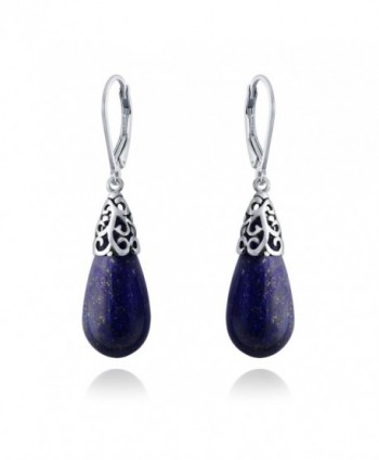 Bling Jewelry Dyed Lapis Lazuli Teardrop Filigree Drop Sterling Silver Leverback Earrings - CM12MA6GZET