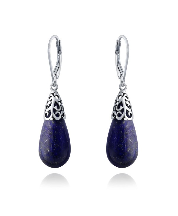 Bling Jewelry Dyed Lapis Lazuli Teardrop Filigree Drop Sterling Silver Leverback Earrings - CM12MA6GZET