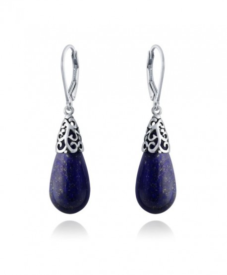 Bling Jewelry Dyed Lapis Lazuli Teardrop Filigree Drop Sterling Silver Leverback Earrings - CM12MA6GZET