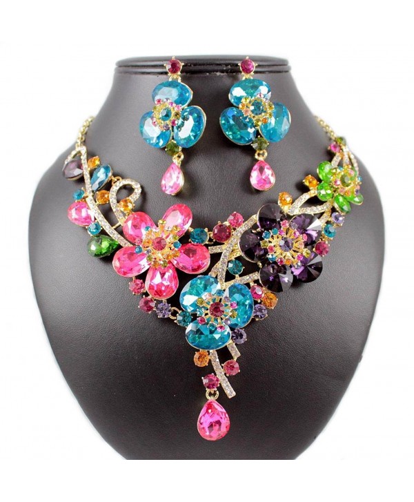 Janefashions DAISY MULTI-COLOR AUSTRIAN RHINESTONE CRYSTAL BIB NECKLACE EARRINGS SET N1706M - CS12EPPS987