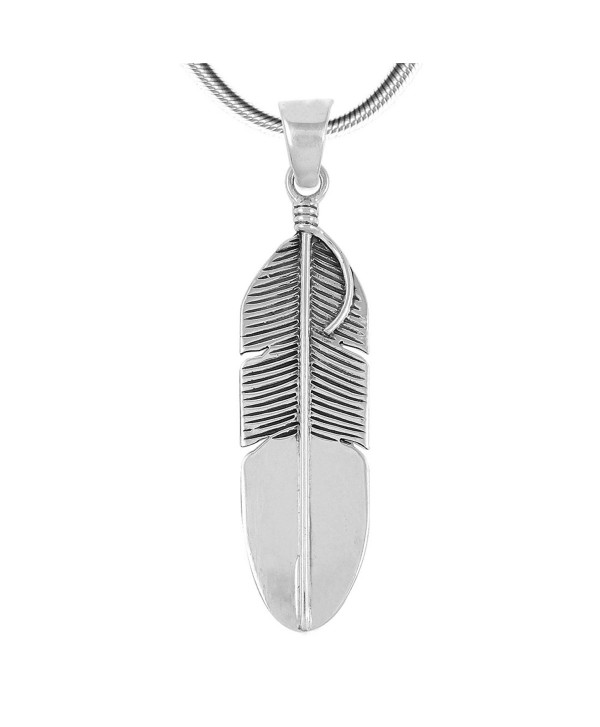 Sterling Silver 925 Feather Necklace & Earrings Matching Set (Pendant- Earrings- Necklace 20") - C8185R2M0SM