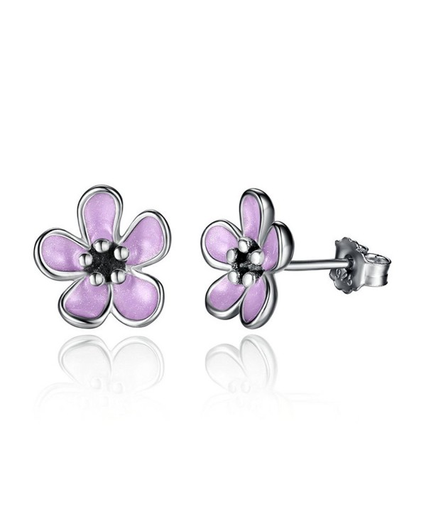 The Kiss Cherry Blossom Pink Enamel 925 Sterling Silver Stud Earrings - CF187W7S3CM