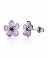 The Kiss Cherry Blossom Pink Enamel 925 Sterling Silver Stud Earrings - CF187W7S3CM