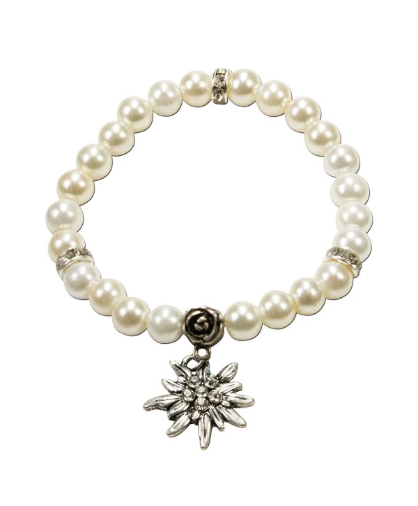 Bavarian Imitation Pearl Bracelet with small Edelweiss (white) - Traditional German Dirndl- Lederhose Jewelry - CT116FD767X