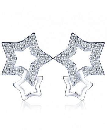 Infinite U Women's Fine Interlocking Stars Earrings 925 Sterling Silver Cubic Zirconia Ear Studs Earbob Silver - CC12KGUU05F