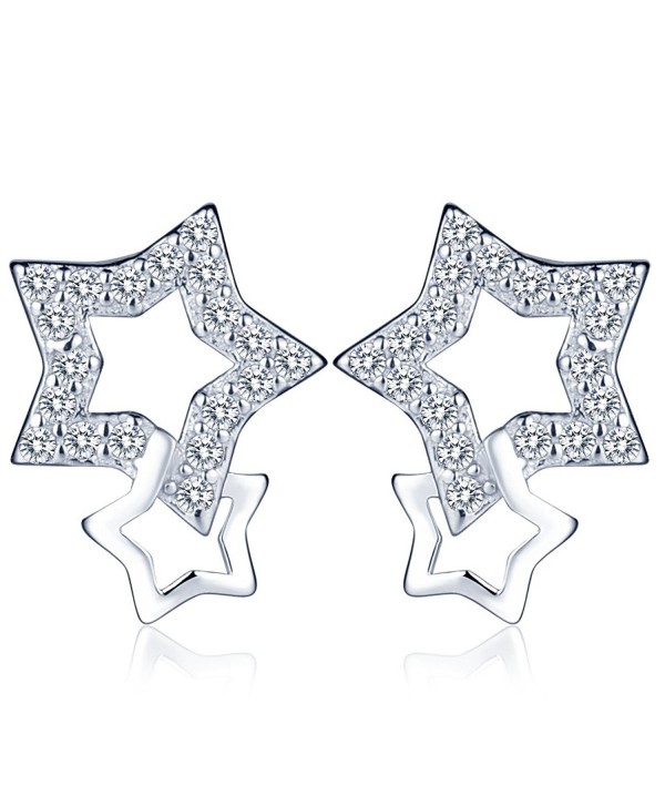 Infinite U Women's Fine Interlocking Stars Earrings 925 Sterling Silver Cubic Zirconia Ear Studs Earbob Silver - CC12KGUU05F