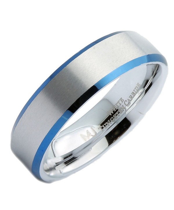 MJ 6mm White Tungsten Carbide Blue Plated Edges Wedding Ring - CU12NZ4I3E0
