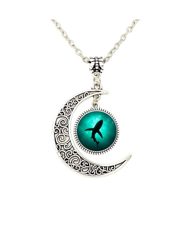 Liumart Crescent Moon Pendant Necklace Ocean Shark Shadow in the Sea Pendant Best Friend Jewelry Gifts - CI12HNKRA7V