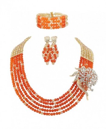 Ellenjewelry Orange African Beads Jewelry Sets Nigerian Wedding Jewelry Sets(C-1190) - CV11VCZB6DT
