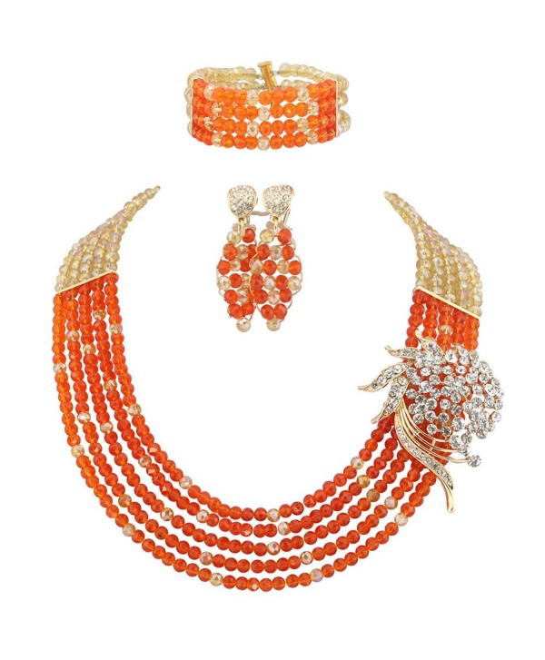 Ellenjewelry Orange African Beads Jewelry Sets Nigerian Wedding Jewelry Sets(C-1190) - CV11VCZB6DT