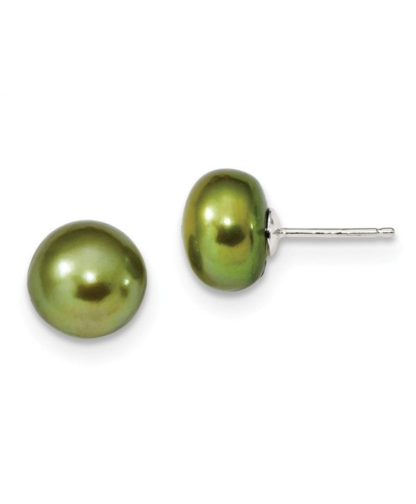 Sterling Silver 10-10.5mm Freshwater Cultured Button Pearl Green Earrings. (0.4IN x 0.3IN ) - C6119CBGF7H