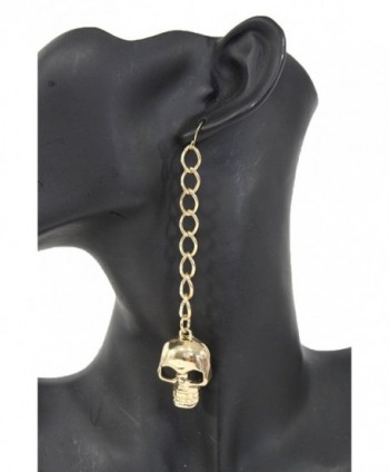 TFJ Women Fashion Hook Earrings Set Extra Long Gold Metal Skull Charm Dangle Skeleton Drop - CC128PJNB7X