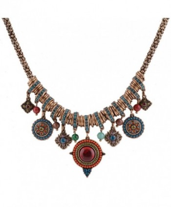 Bohemian Enamel Multicolor Round Pendants Vintage Rhinestone Ethnic Necklace For Women - Vintage - C718565Y7MR