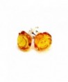 925 Sterling Silver Stud Amber Earrings Rose with Genuine Natural Baltic Amber - Honey - CW11UGEUE5D