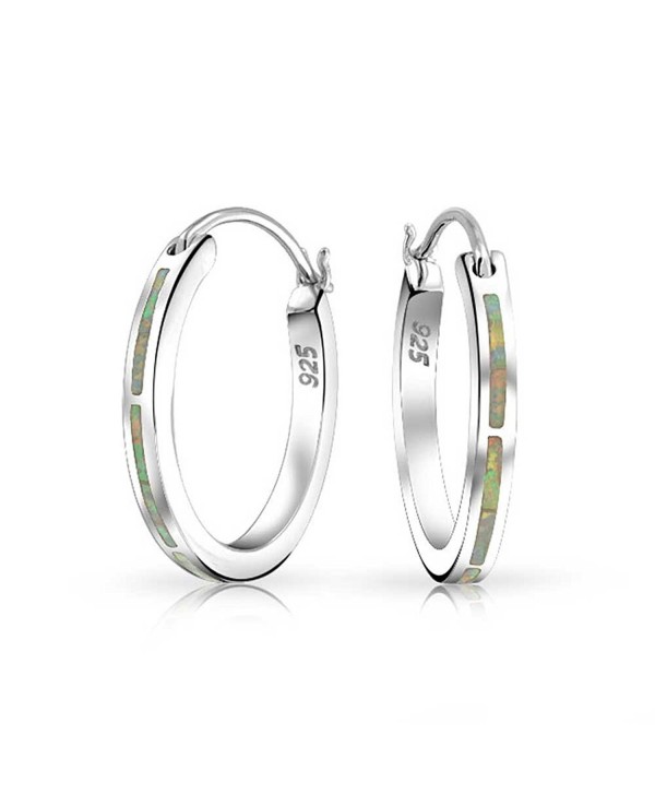 Bling Jewelry Small .925 Silver Synthetic White Opal Hoop Earrings Rhodium Plated - C811J1ZIL6R