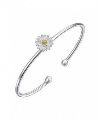 925 Siver Plated Genuine Dasiy Golden Sunflower Women Cuff Bracelet-60MM - CH12NV76S65