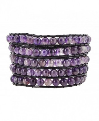 Womens Leather Simulated Amethyst Leather Wrap Bracelet - CA1256RVYR1