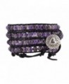Womens Leather Simulated Amethyst Bracelet