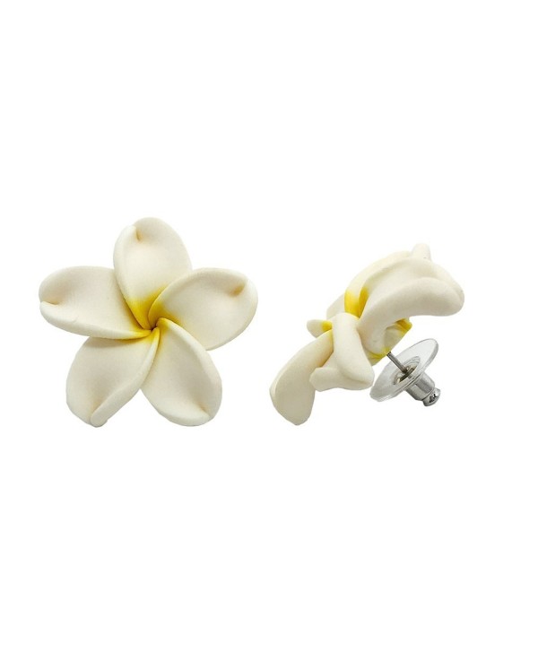 Hawaiian Jewelry Fimo White Plumeria Flower Earrings - 3/4" - CT116IG3RCP