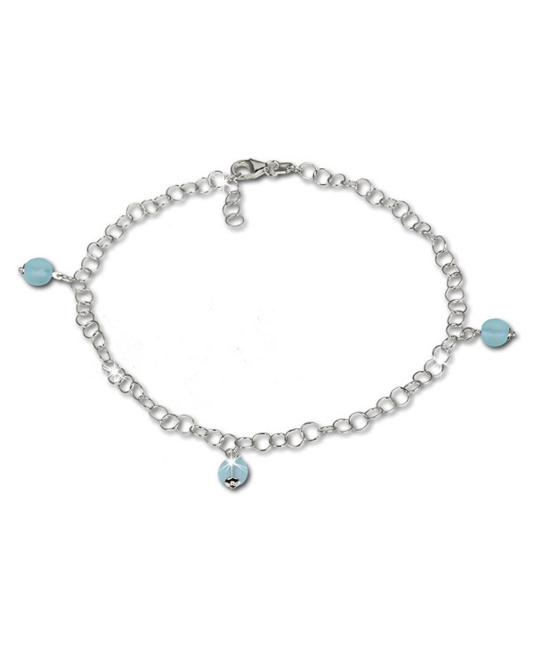 SilberDream anklet with tiny blue frosted glass beads- 925 Sterling Silver 9.8 inch SDF011H - C4119YURAQF