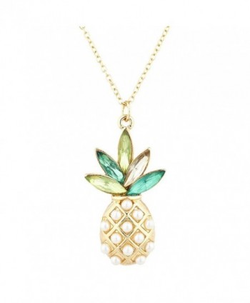 Lux Accessories Gold Tone Pearl Multi Green Stone PIneapple Pendant Necklace - CW182HSAOHI