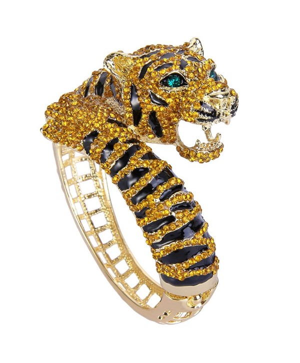 EVER FAITH Austrian Crystal Enamel Gorgeous Tiger Animal Bangle Bracelet Clear - Brown Gold-Tone - C011K9CUIR1