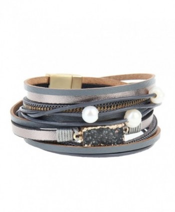 Grey Women Leather Wrap Bracelet