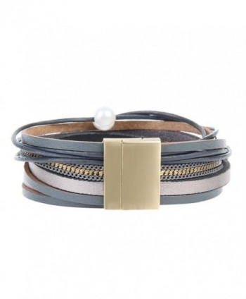 Grey Women Leather Wrap Bracelet in Women's Wrap Bracelets