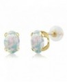 1.26 Ct Oval Cabochon 7x5mm White Simulated Opal 14K Yellow Gold Stud Earrings - C3118TYX913