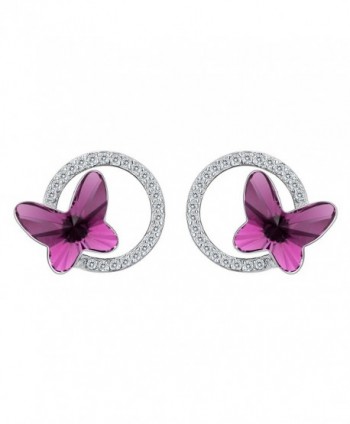 EleQueen 925 Sterling Silver CZ Butterfly Circle Stud Earrings Made with Swarovski Crystals - Earrings_Purple - CF187GNHXXS