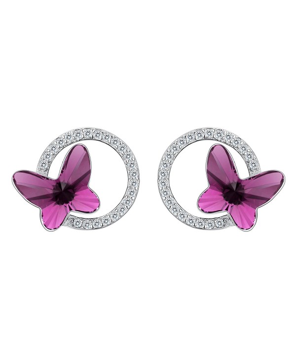 EleQueen 925 Sterling Silver CZ Butterfly Circle Stud Earrings Made with Swarovski Crystals - Earrings_Purple - CF187GNHXXS