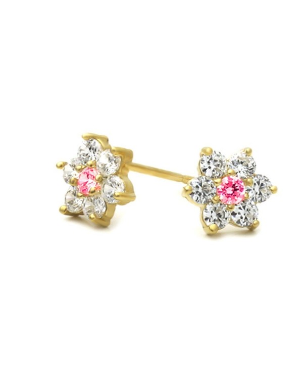 14K Gold Plated Brass CZ Set Small Cluster Flower Screwback Stud Earrings - C01171SPQ05