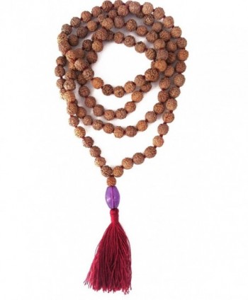 Rudraksha 8mm with Amethyst Pendant 108 Prayer Bead Mala (Amethyst Pendant) - CK11FJSTXVH