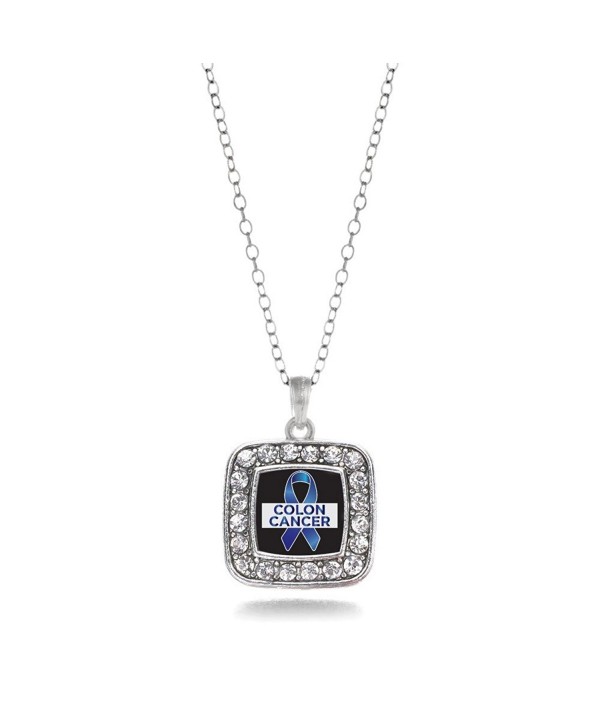 Colon Cancer Awareness Classic Silver Plated Square Crystal Necklace - CQ11KEPG6O7