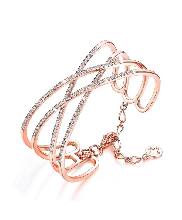 SPILOVE Serend Charm Cubic Zirconia Criss Cross Wide Cuff Bangle Bracelet in 18k Rose Gold Plated Women Jewelry - C212MFBKRQ5