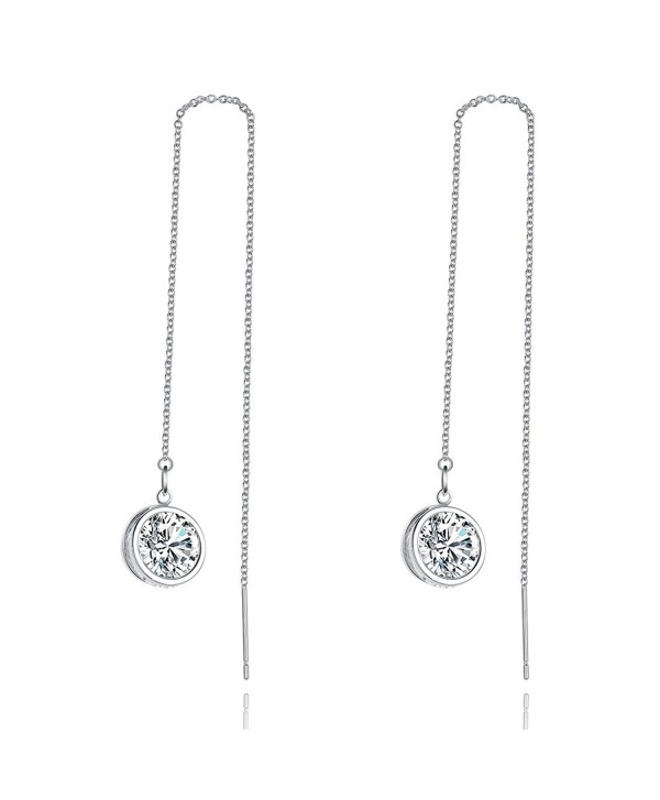 Cubic Zirconia Dangle Earring- LicLiz Threader Drop Earrings with 3D Sparkling CZ and Long Drop Chain - CI187I49AAI